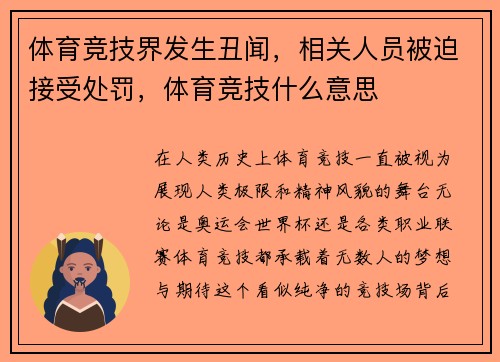 体育竞技界发生丑闻，相关人员被迫接受处罚，体育竞技什么意思
